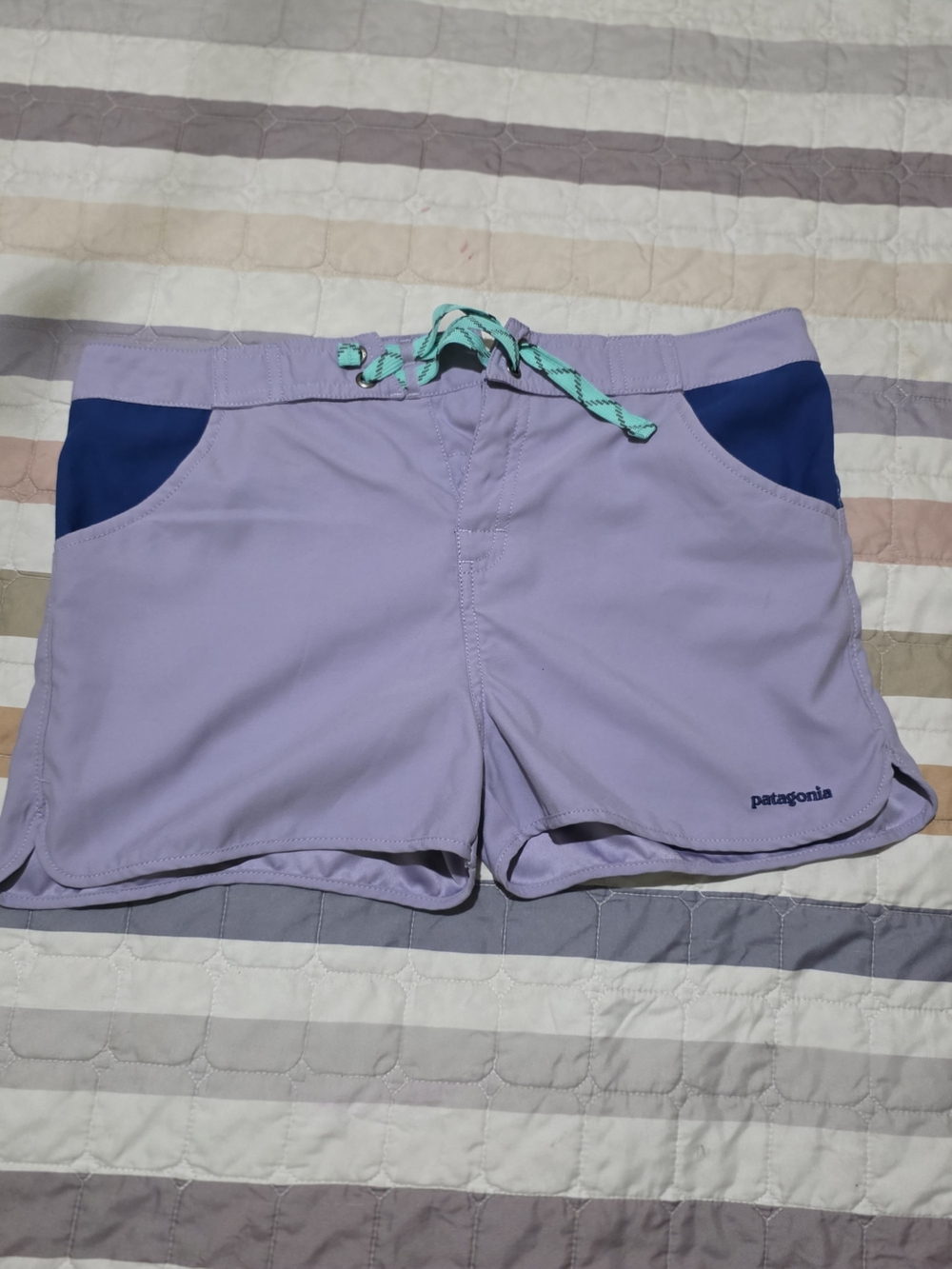 Patagonia Girls Light Purple Active Shorts with Navy Accents